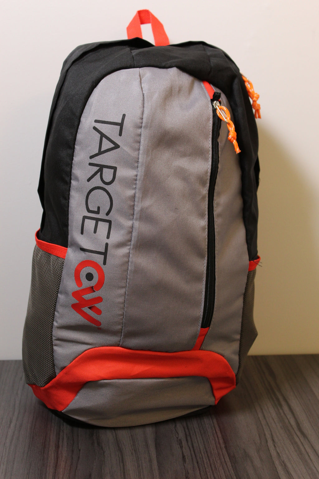 Gray, Black & Red Printed Backpack